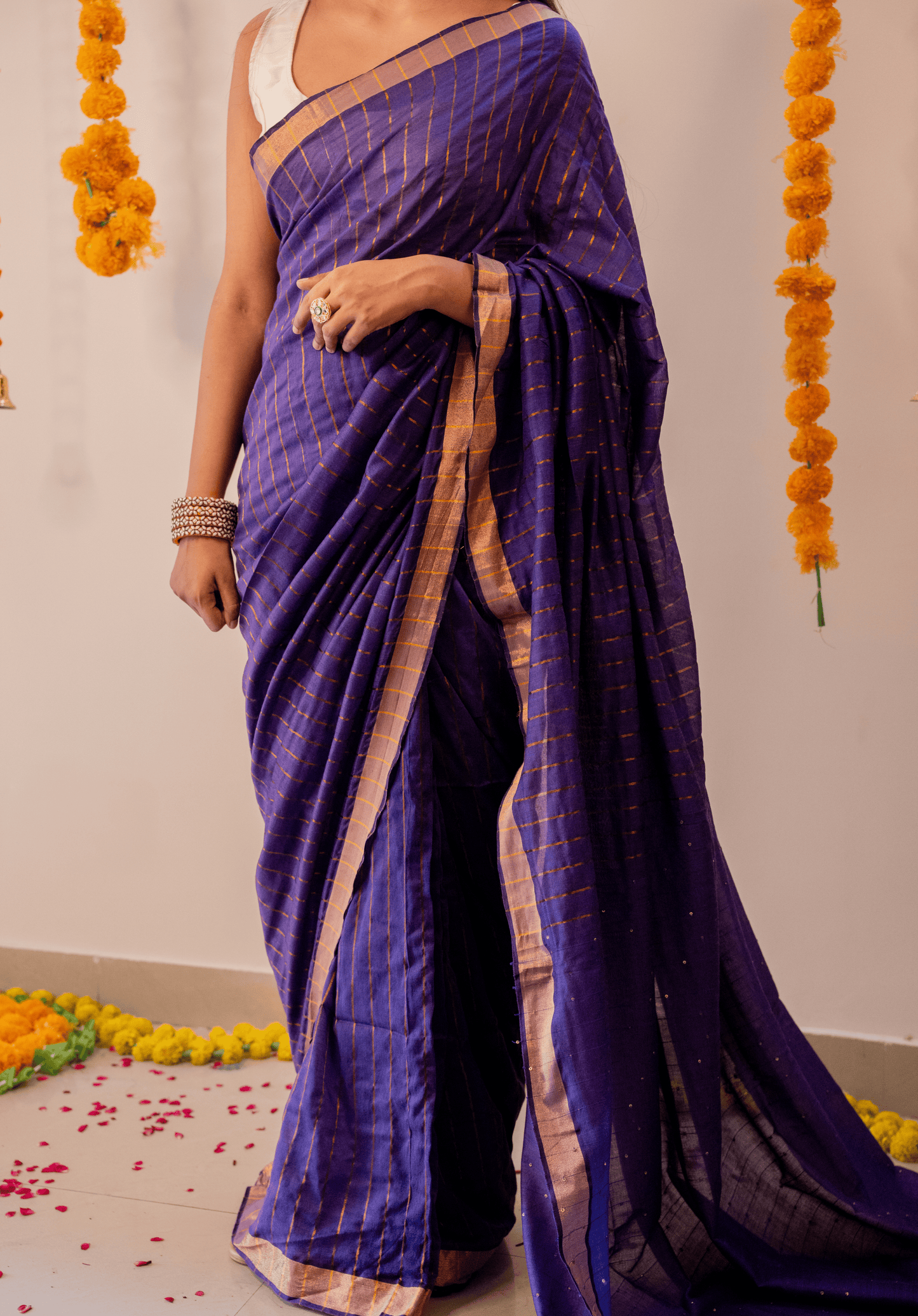 Purple Soft Cotton Sequins Saree With Zari Border