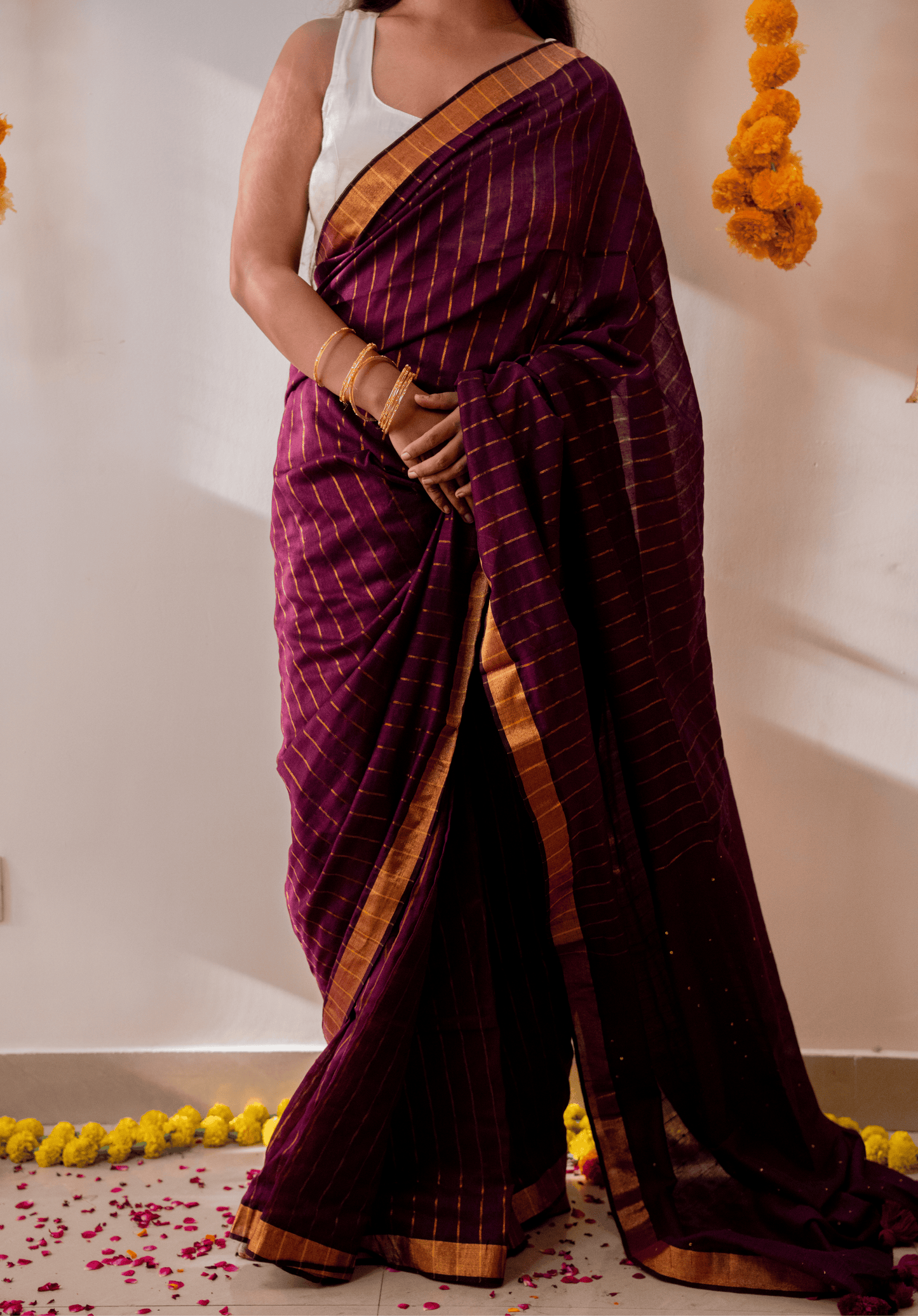 Wine Soft Cotton Sequins Saree With Zari Border
